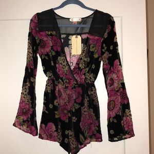 NWT Band of Gypsies Velvet Burnout Floral Romper